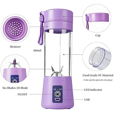 USB Rechargeable Juicer Blender 6 Blades Electric Blender Mini Portable