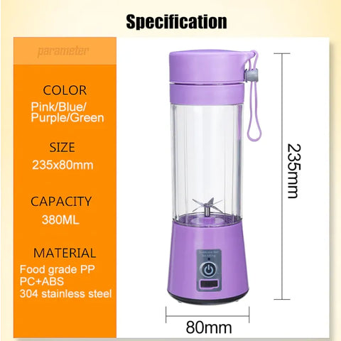 USB Rechargeable Juicer Blender 6 Blades Electric Blender Mini Portable